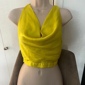 Zara Brand Yellow Silky Cropped Cowl Neck Women’s XS Satin Top